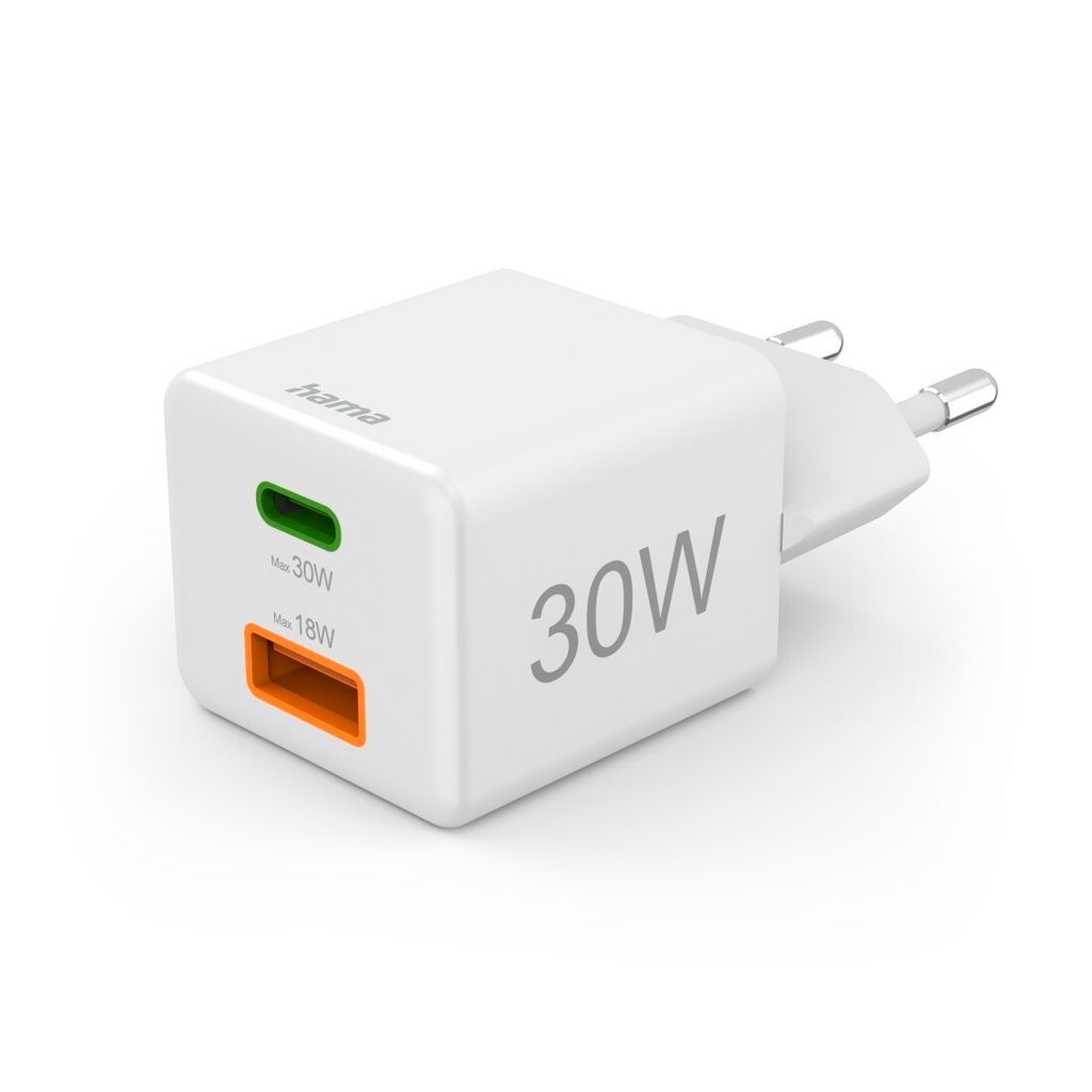 Rychlonabíječka HAMA, 1x USB-C PD, 1x USB-A QC, mini Obrázek produktu 