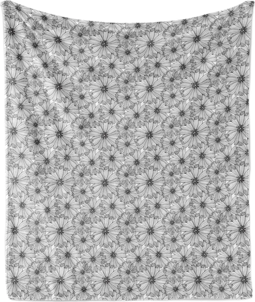 Coperta Extra Large ABAKUHAUS 175x230 - Pile Grigio e Bianco Fiori