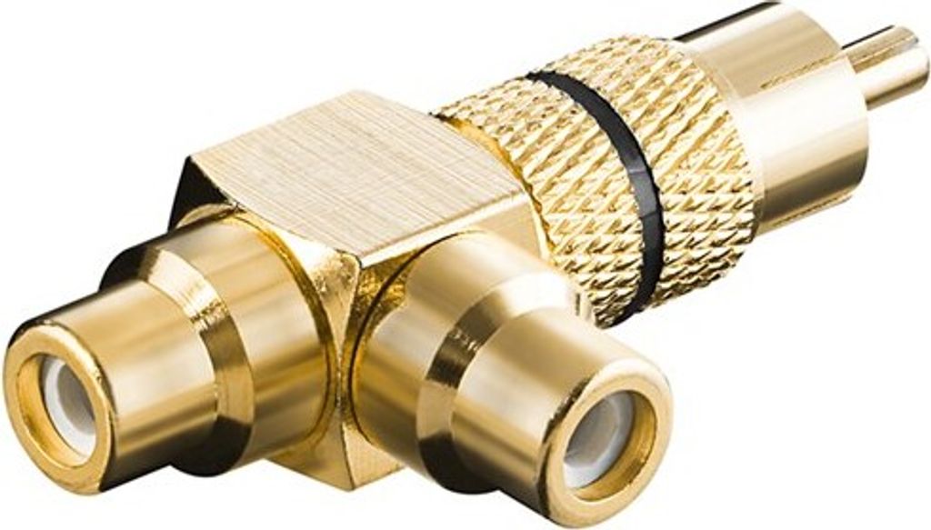 Wentronic Cinch Y Adapter, Stecker zu 2x Buchse, Goldausführung, Schwarz, Schwarz - Cinch-Stecker > 2x Cinch-Buchse