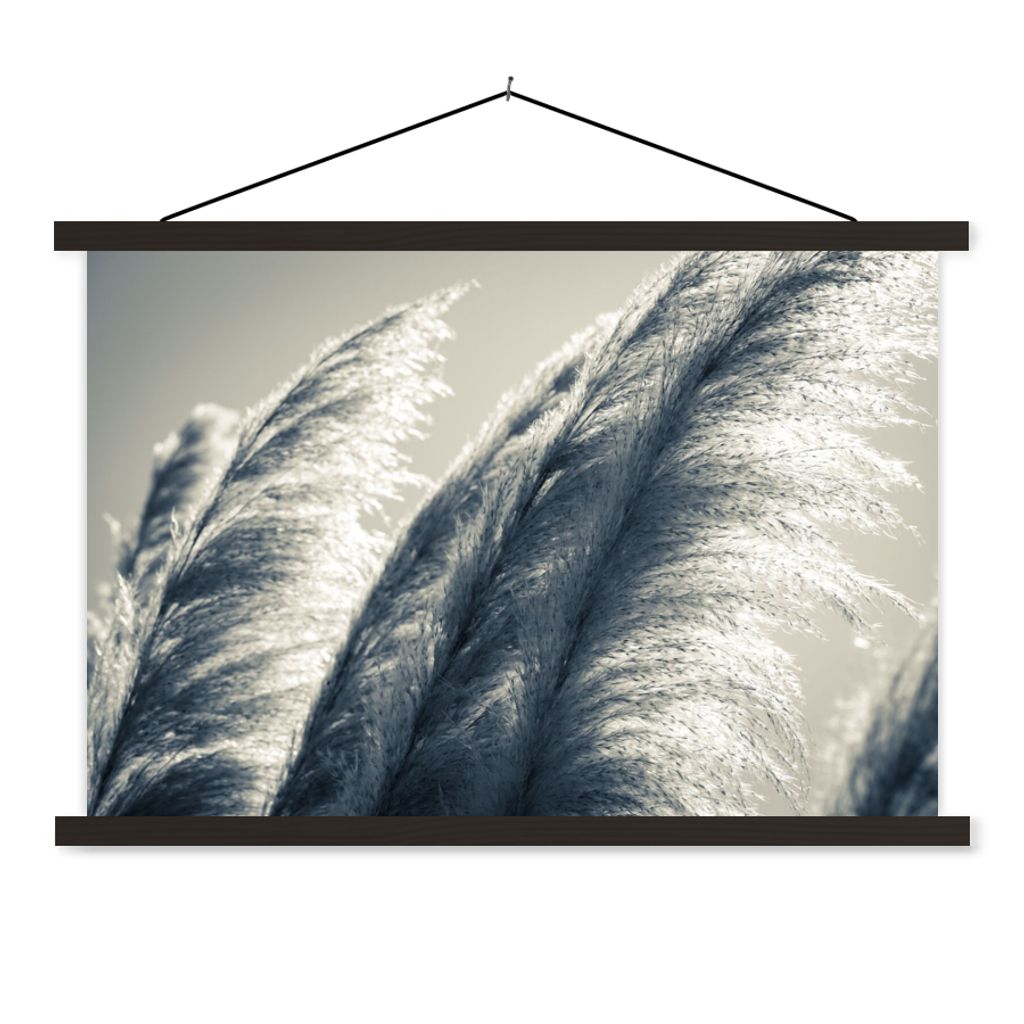MuchoWow Textilposter Pampasgras - Schwarz - Weiß - Natur 60x40 cm mit schwarzem Rahmen - Hölzernes