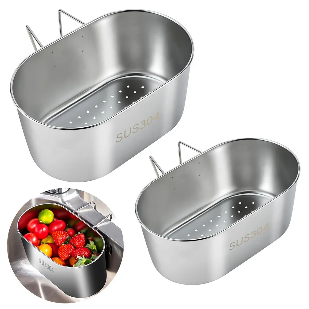 Organisateur évier en acier inoxydable 2 pièces avec panier filtrant gris