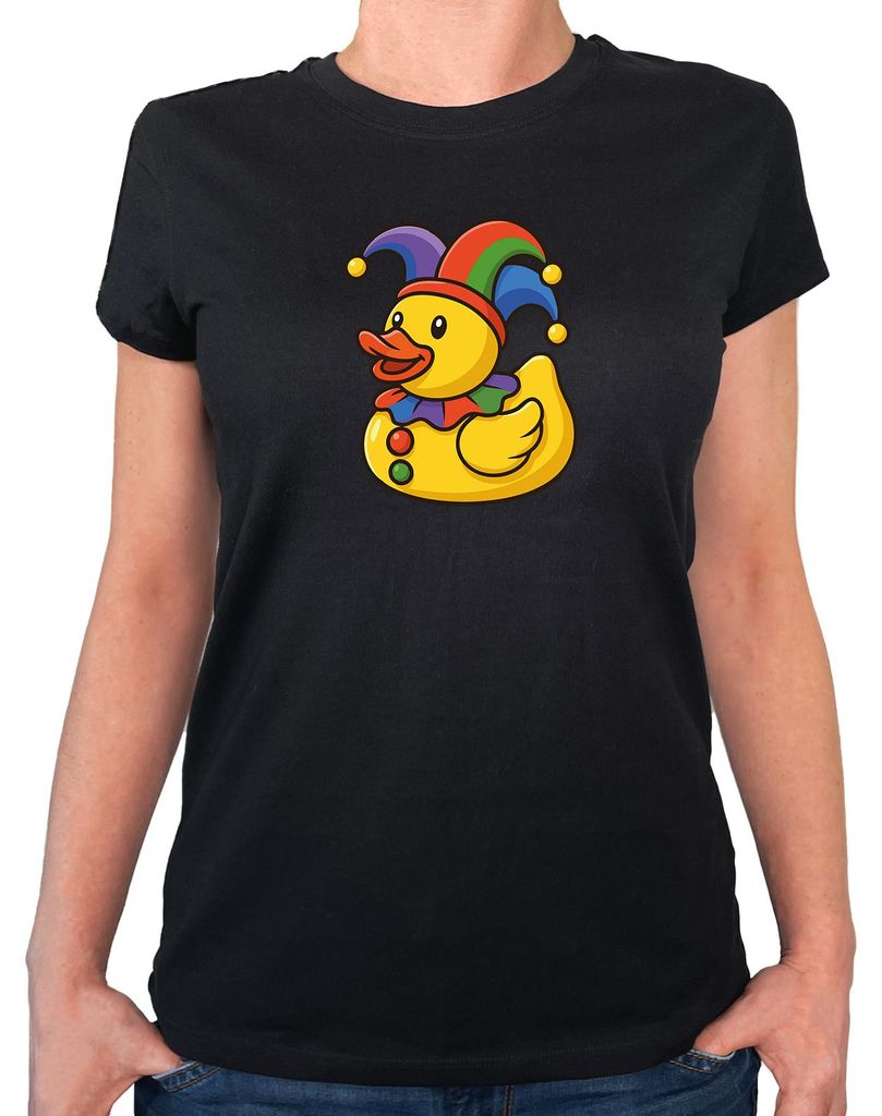 Huuraa Damen T-Shirt Quietscheente Karneval Gummiente Jeck S Black Bio Baumwolle Fairtrade Damenshirt Geschenkidee