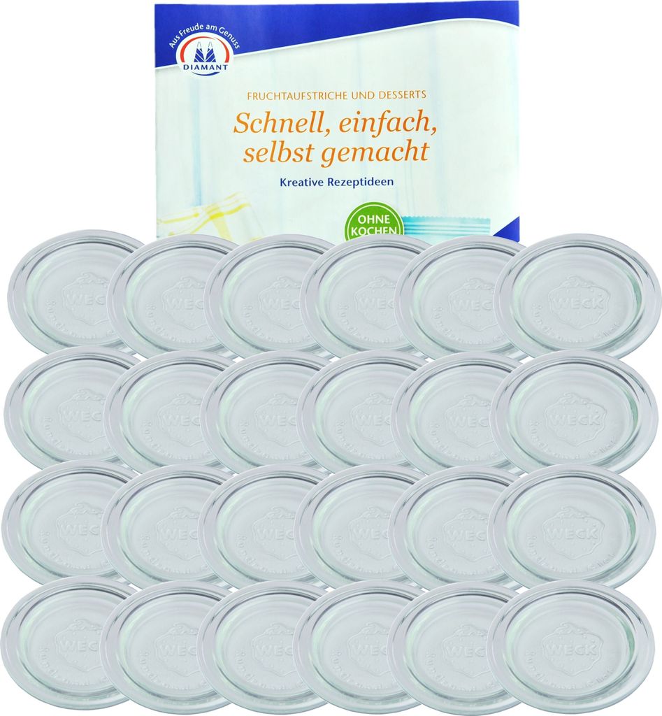 24er Set Weck Glasdeckel 100mm incl. Gelierzauber Produktbild 