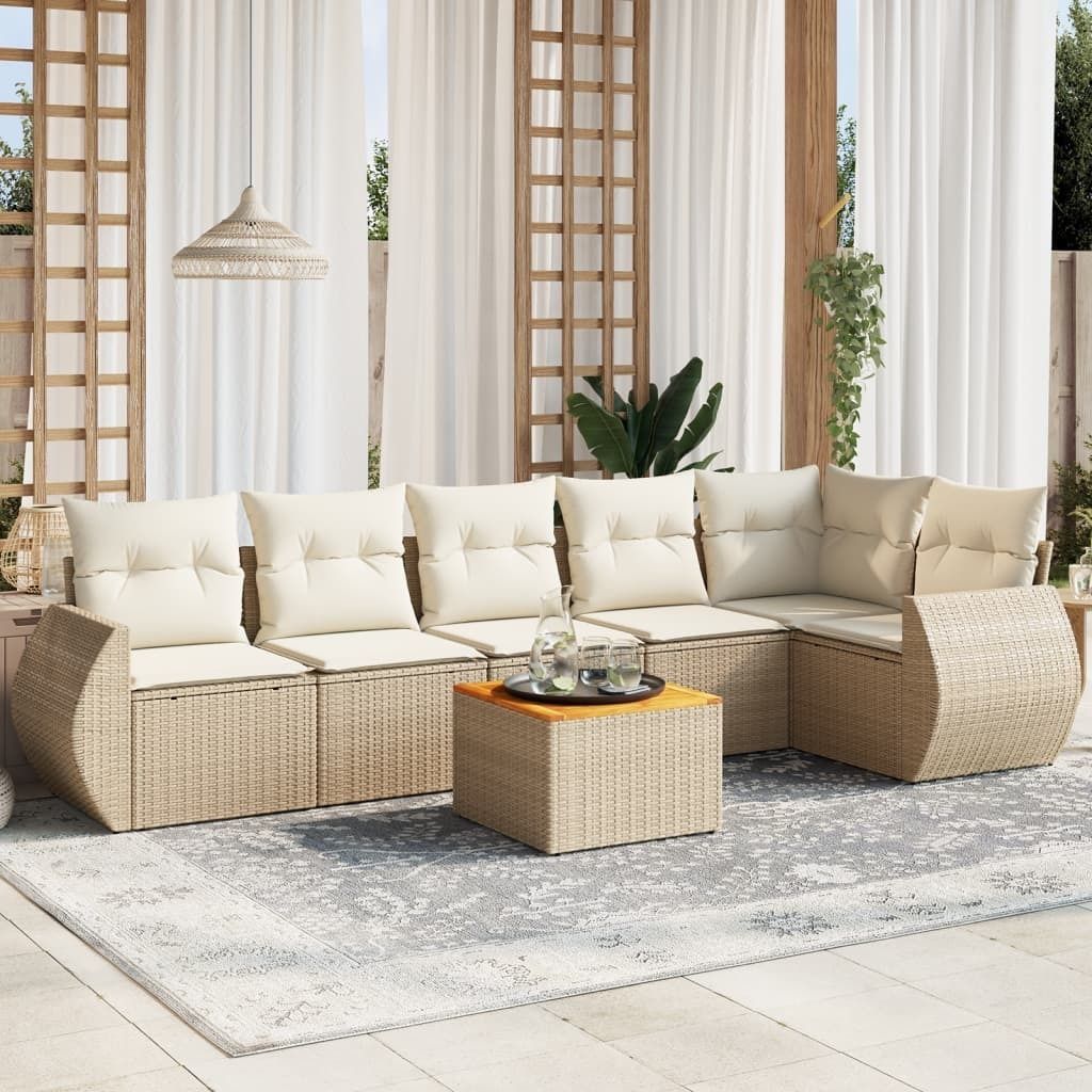 7-tlg. Garten-Sofagarnitur mit Kissen Beige Poly Rattan 3257346