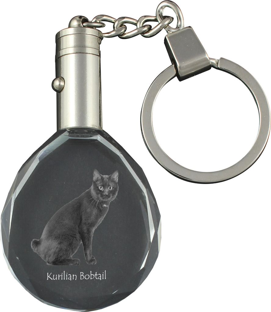 Kurilianer Bobtail - Fob with cat photo, crystal key ring in gift box, unique gift by Art-Dog brand