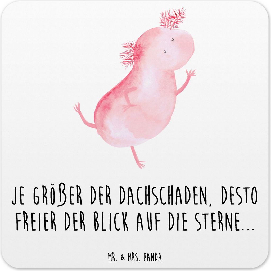 Mr. & Mrs. Panda Untersetzer für Gläser Axolotl Tanzen 6er Set - Weiß - Geschenk, gut Gelaunt, Lurch, Beste Freundin, Coaster, Schwanzlurch, Gla...