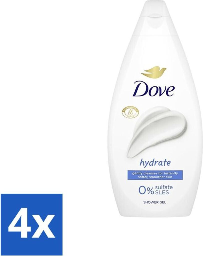 Dove Hydrate Duschgel – Sulfatfrei – 250 ml - Vorteilspack - 4 Stücke