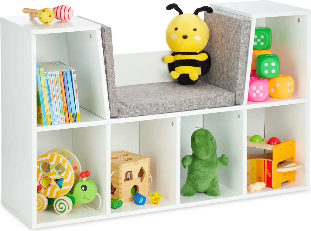 Meuble de lecture gain de place pour petit salon avec coussin gris