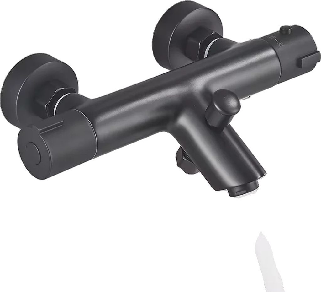 Wandmontierte Badezimmerarmatur, Messingkonstruktion, Einhebelsteuerung, Thermostatisches Schwarz