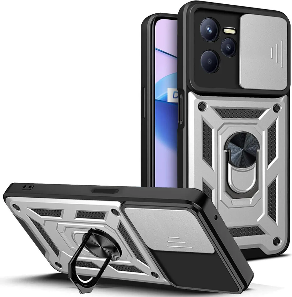 Custodia Realme C35 con Anello e Protezione Fotocamera - Argento
