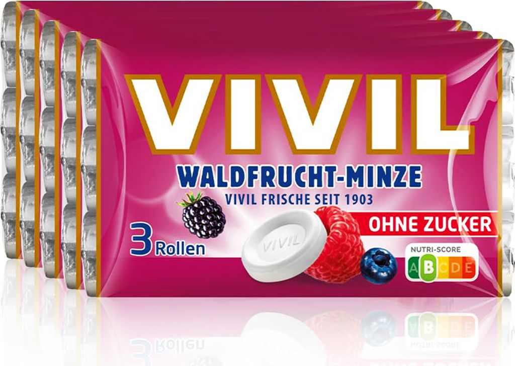VIVIL Waldfrucht-Minze Pastillen ohne Zucker | 5 x 3er Pack Produktbild 