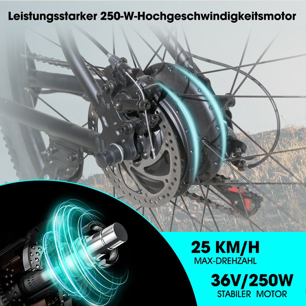 Hiland 26 Zoll Herren Damen Elektrofahrrad, 7 Gang Produktbild 7