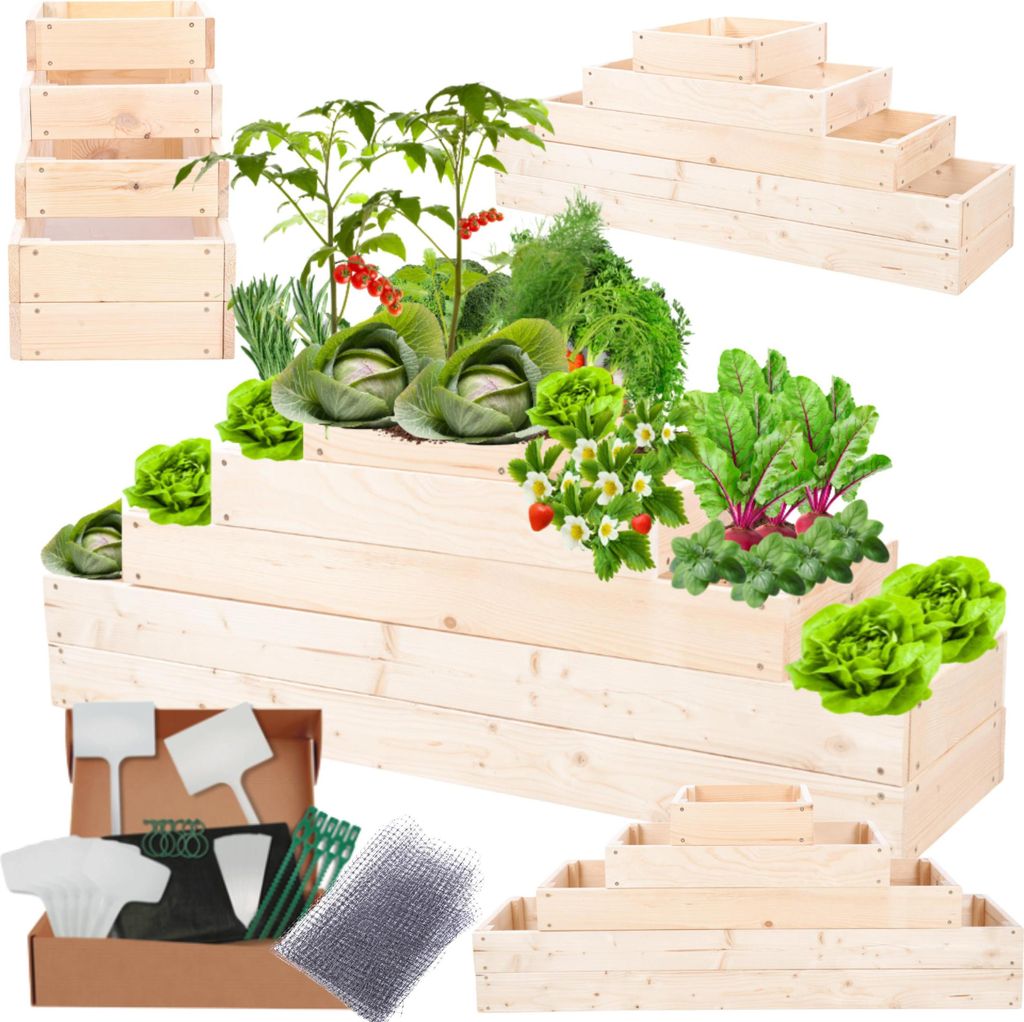 MODO24 Hochbeet Holz, Pflanzkasten, Massivholz, Kiefer, Kräuterbeet, Blumenkasten, Garten, Terrasse, 45x117x30 cm, Natur, ZP09