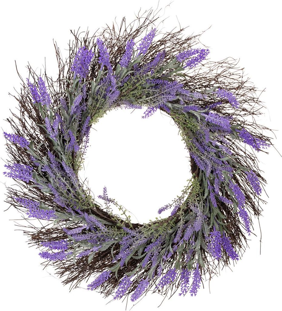 Türkranz Frühjahrsdeko mit Lavendel und Rebenzweigen