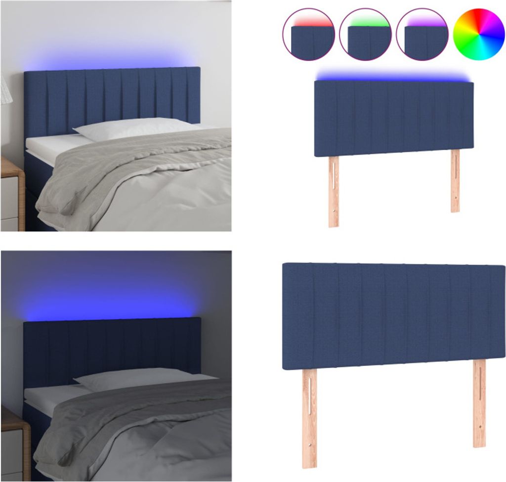 vidaXL LED Kopfteil Blau 80x5x78/88 cm Stoff - LED Kopfteil - LED Kopfteile - Kopfteil - Bett-Kopfteil