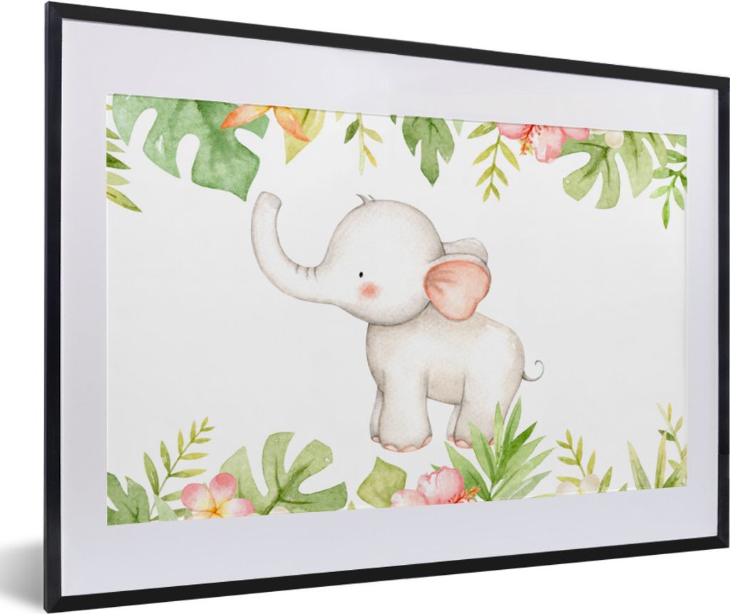 MuchoWow MuchoWow Gerahmtes Poster Elefant - Dschungel - Aquarellfarbe 60x40 cm - Poster mit zchwarzem Bilderrahmen - Schlafzimmer - Plakat in ...