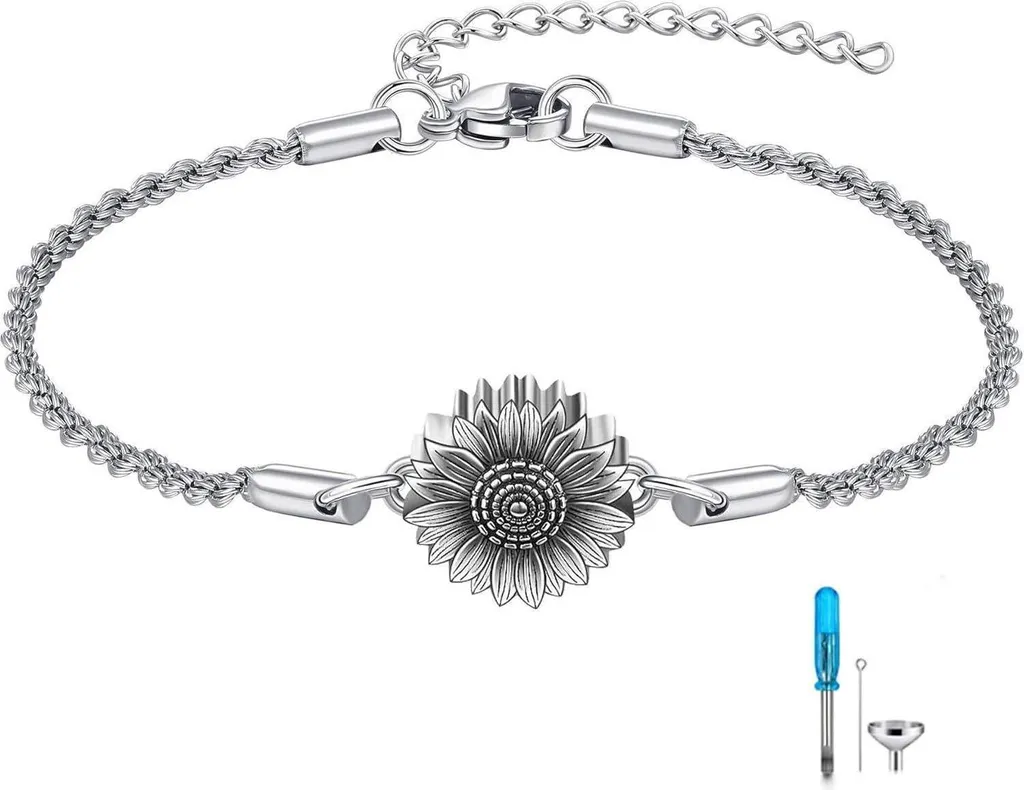 Bijou de Crémation Bracelet Tournesol Argenté pour Cendres Funéraires