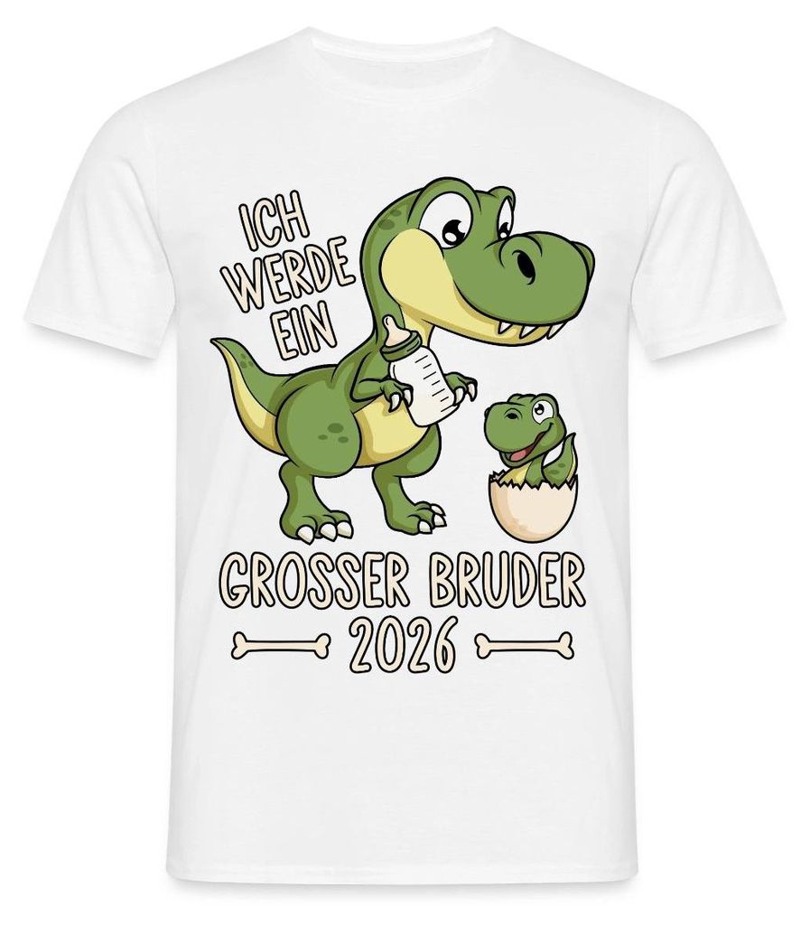 Spreadshirt Großer Bruder 2026 Ei Baby Dino Dinosaurier Männer T-Shirt, S, Weiß