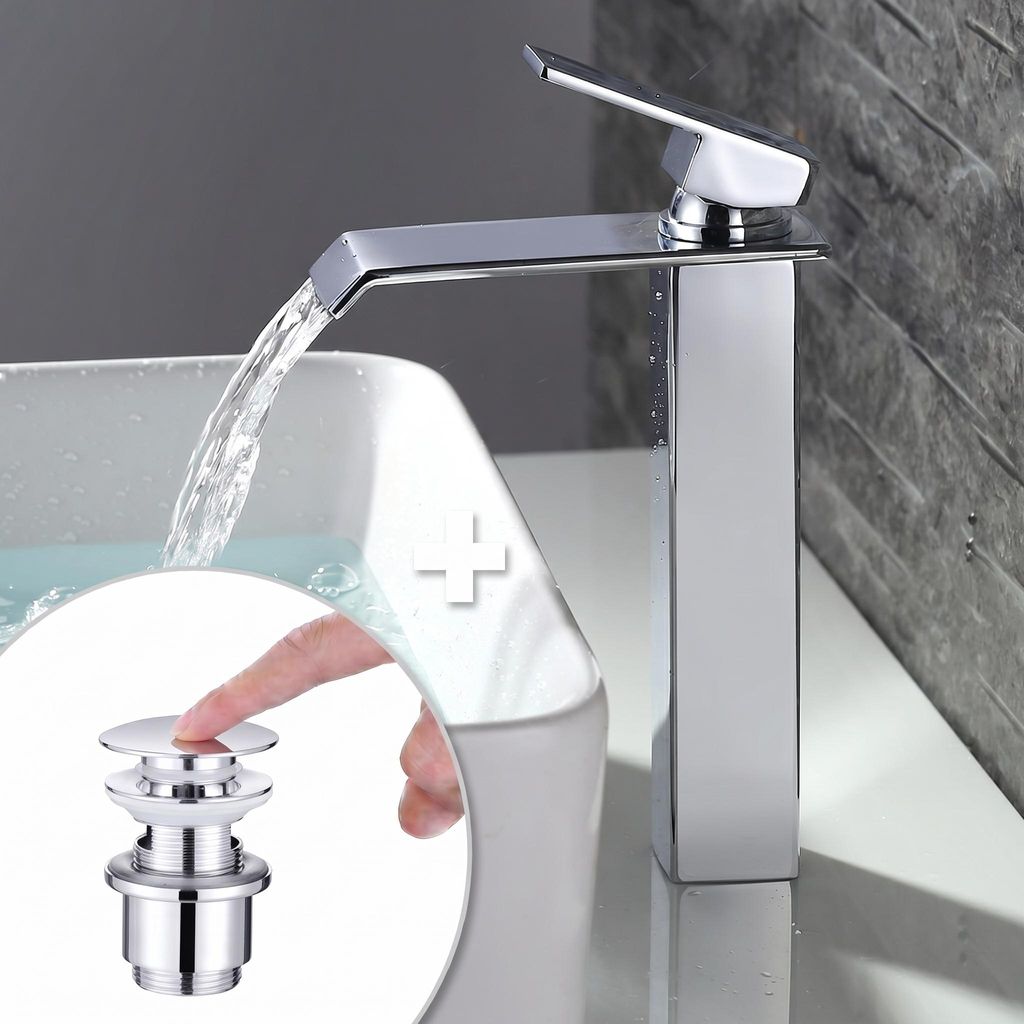 Homelody Wasserhahn Bad Wasserfall + Chrom Universal Produktbild 
