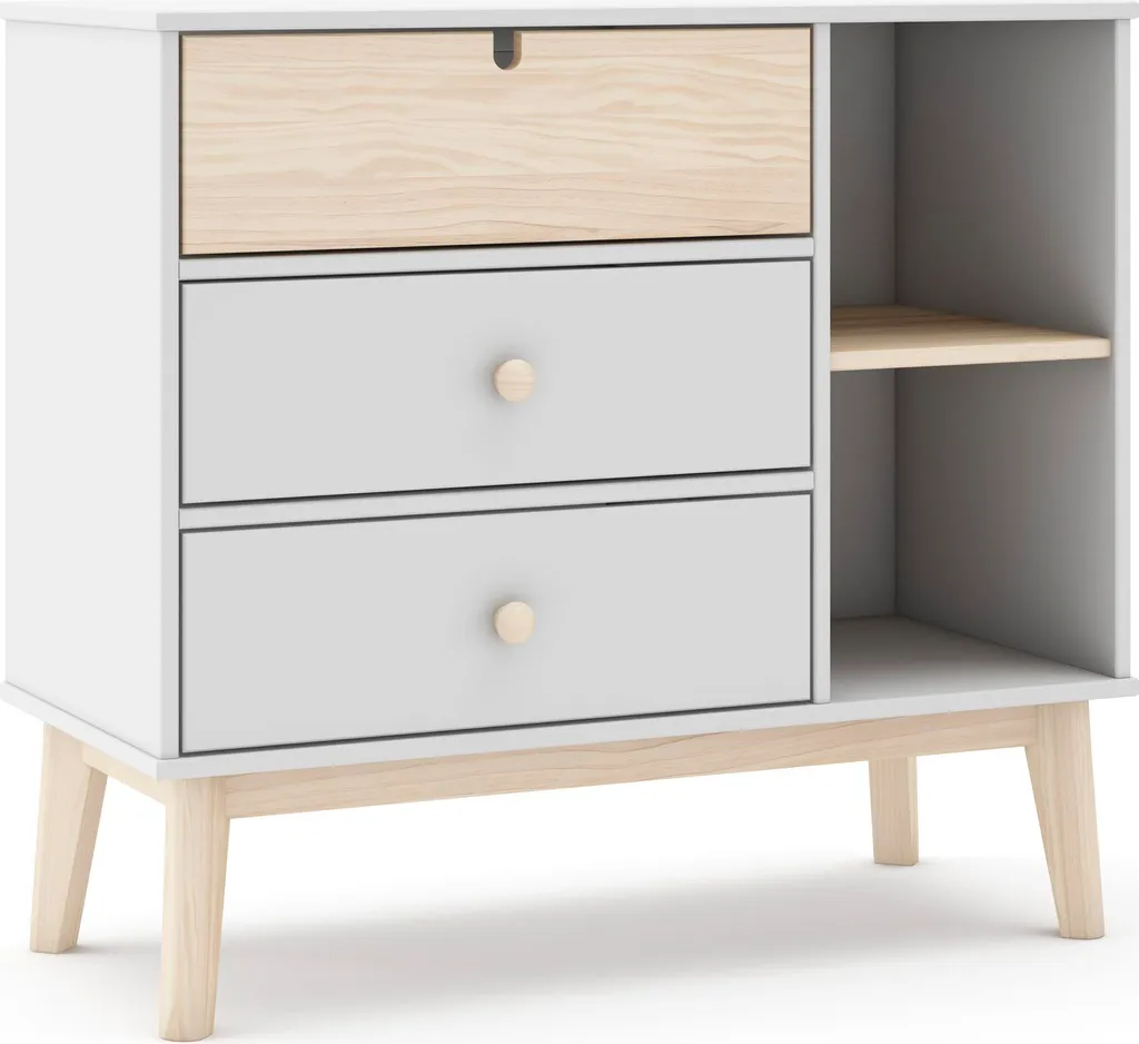 Commode de Rangement L90 cm Estefania avec 3 Tiroirs et Niches Ouvertes