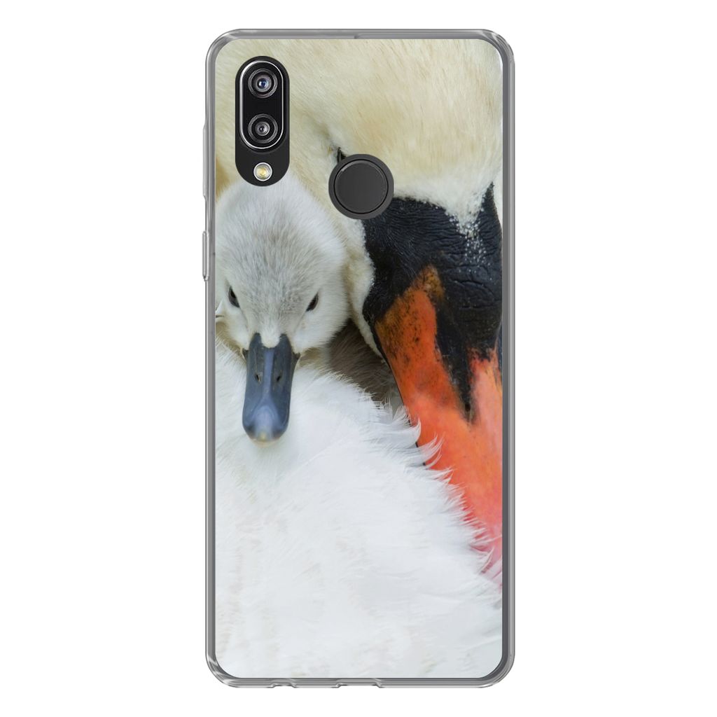 MuchoWow Handyhülle Schutzhülle Hülle für Huawei P20 Lite (2020) Schwan - Küken - Makro Silikon Softcase Handy Hülle - Kartenhalter
