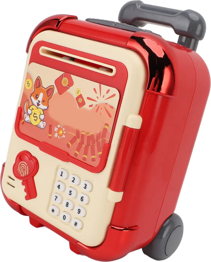 Coffre-fort tirelire enfant à empreinte digitale et code secret rouge - 4