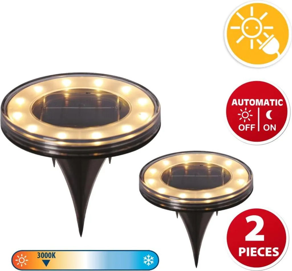VELAMP SPK16 Luci Solari da Terreno 12 LED - Set 2 Pezzi IP44 3000K