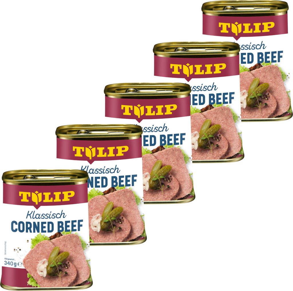 TULIP 5x 340g Corned Beef Delikatesse in Konservendose Proteinquelle Rindfleisch