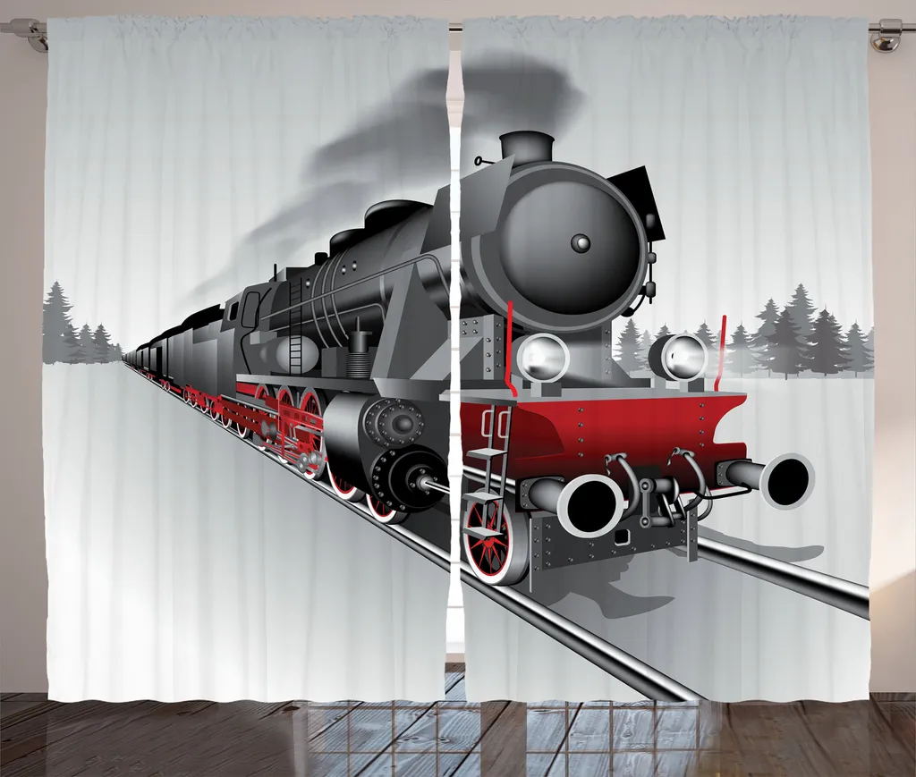 ABAKUHAUS Tovaglia Treno A Vapore – 140x200 Cm – Grigio E Rosso – Retrò Ferroviario