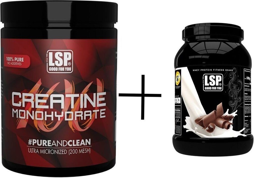 100% Premium Creatine Monohydrat 500g Pulver LSP + Premium Whey Protein Eiweiß 1800g Pulver (Schoko) LSP | Krafttraining & Muskelaufbau