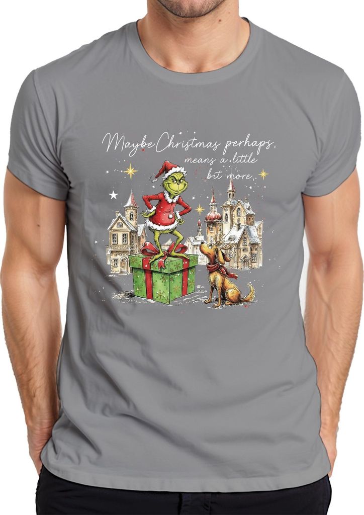 Maybe Christmas means a little bit more Grinch Weihnachten lustig Herren T-Shirt, Grau, S