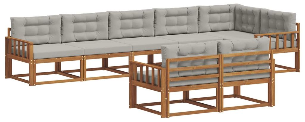 vidaXL Outdoor-Sofagarnitur mit Kissen 8 pcs Natürlich und Hellgrau