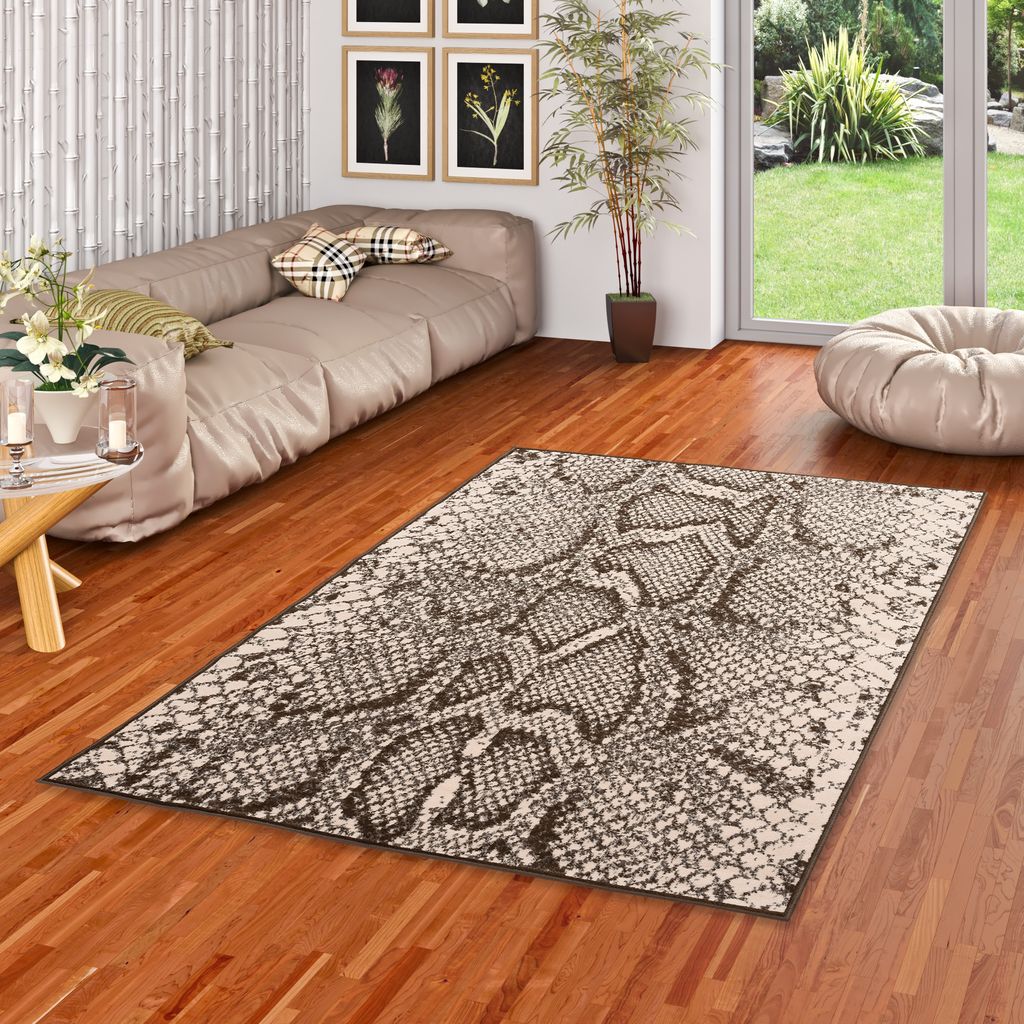 Designer Teppich Samba Beige Braun Schlangen Tiermuster, Produktbild 