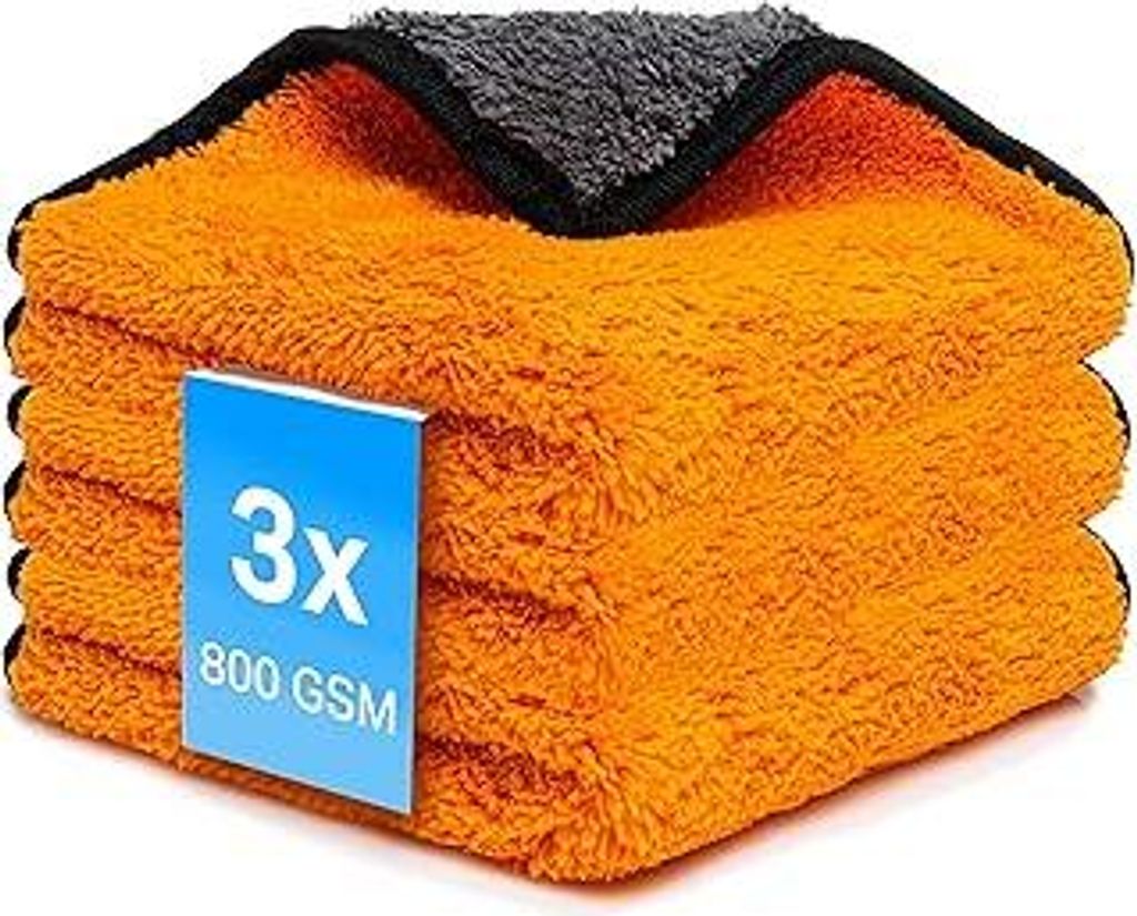 Kemes Mikrofasertücher Auto 3 Stück 800 GSM | 7-Fach Saugstark Poliertuch Handtuch Autopflege und Haushalt | Microfaser Trockentuch weich Poliere...