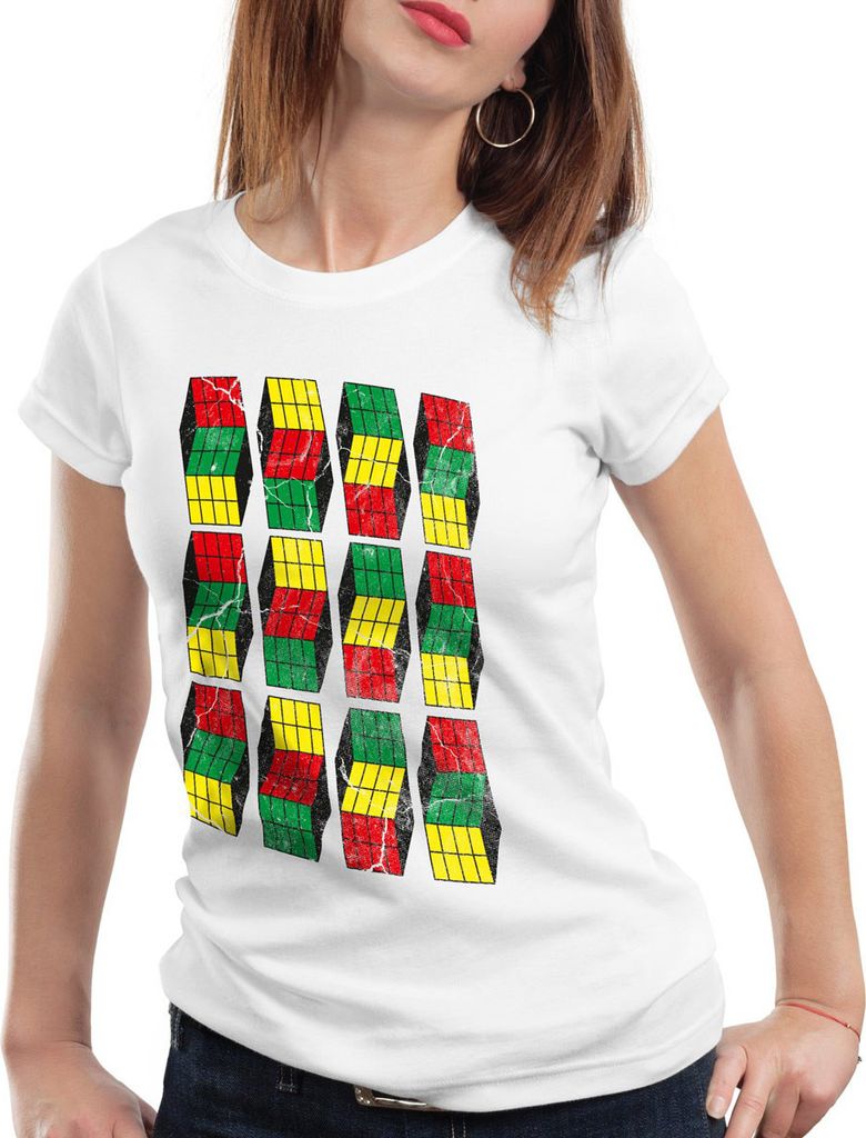 style3 Sheldon Cubes Damen T-Shirt, Farbe:Weiß, Größe:XS