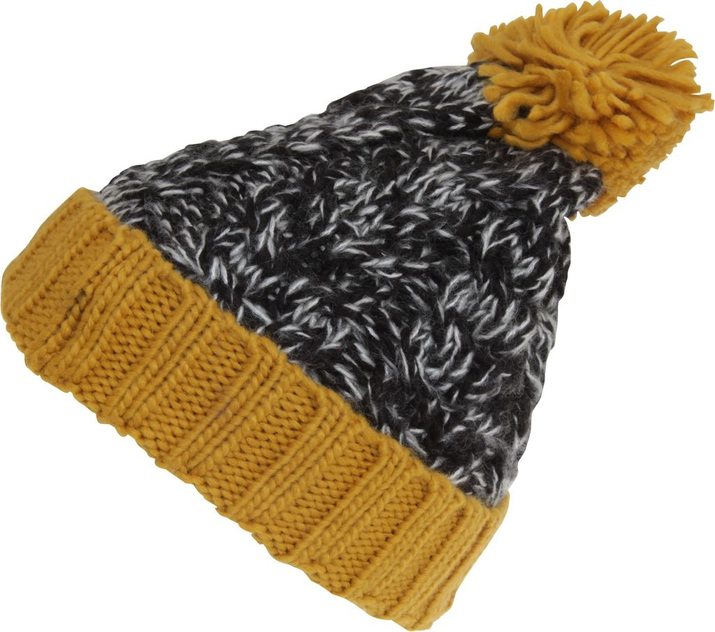 Kinder Strickmütze mit Bommel HA613 (Einheitsgröße) (Schwarz/Gelb)