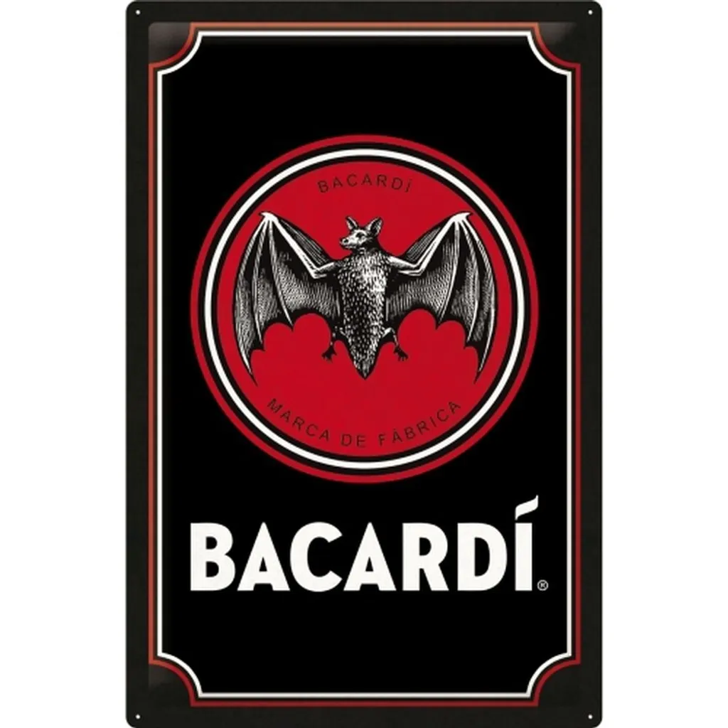 Plaque Bombée Bacardi Logo Noir 40x60cm en Tôle d'Acier Haute Qualité