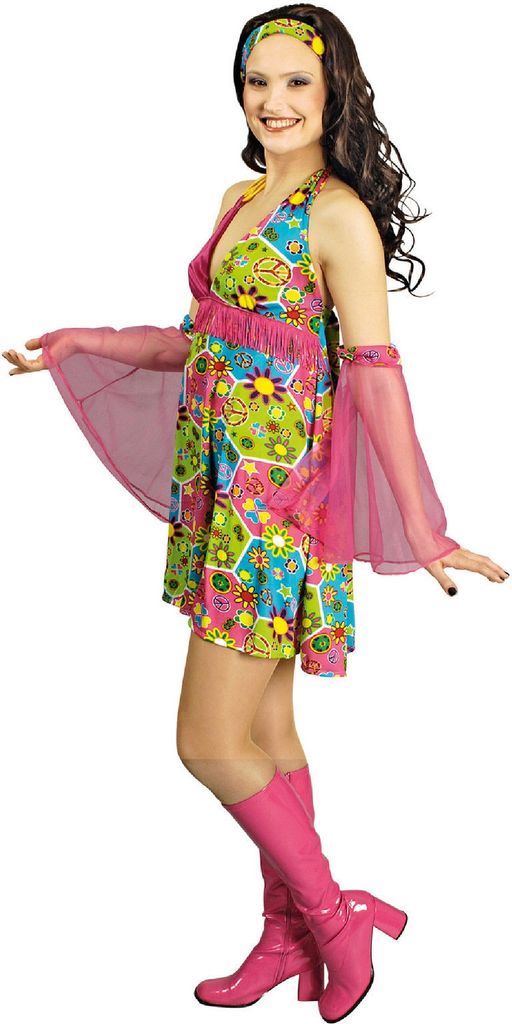 K35292313-40-42 bunt Damen Hippie Kleid Discokostüm Produktbild 