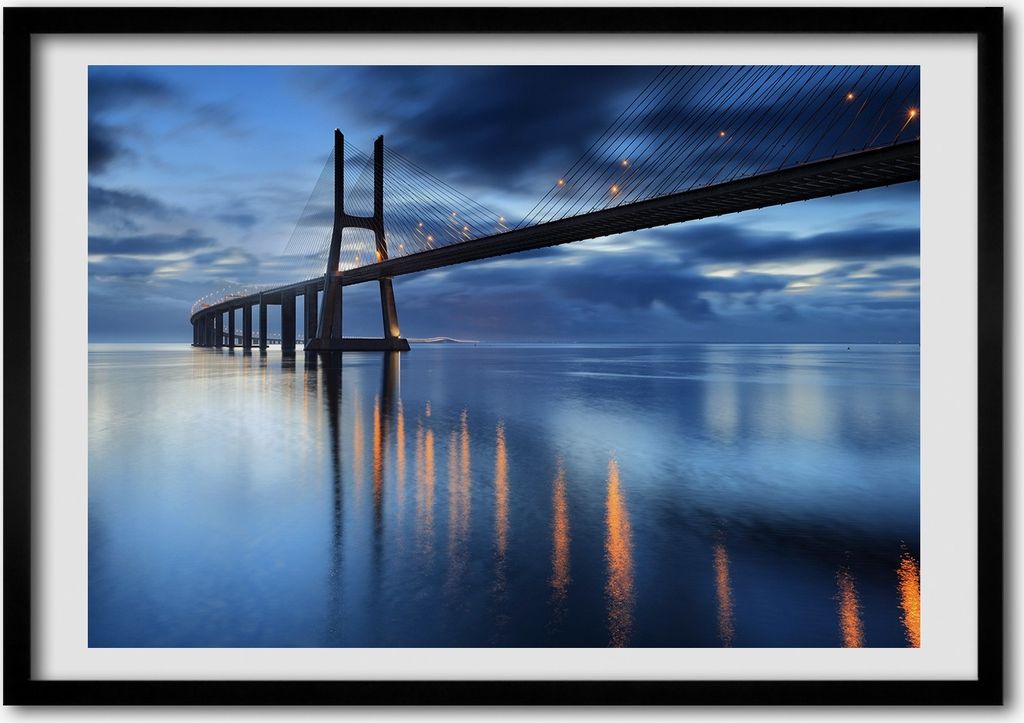 Bild - Bilder - Bilderrahmen - 70 cm x 50 cm - MDF-Rahmen, Wandkunst beleuchtete Brücke