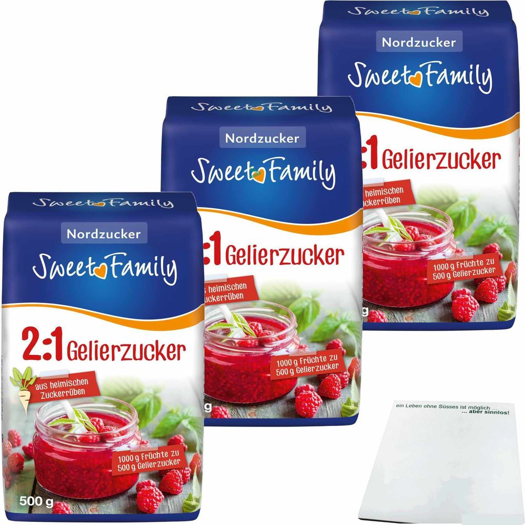 Sweet Family Gelierzucker 2zu1 3er Pack (3x500g Packung) + usy Block