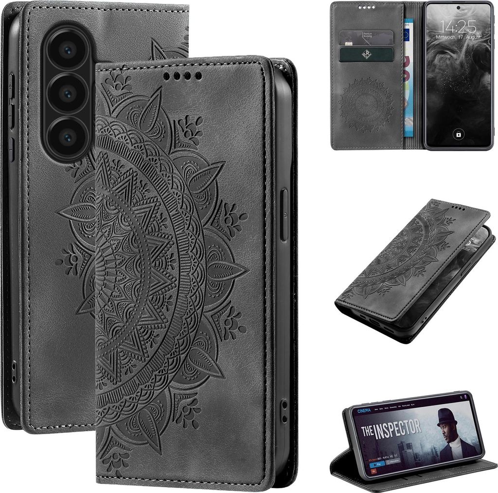 Mandala Handyhülle für Samsung Galaxy A37 5G RFID Schutz Klapphülle Case Cover Design Schutzhülle Farbe: Schwarz