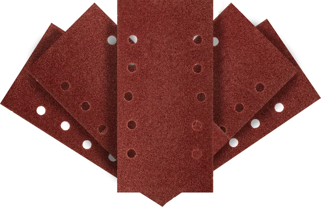 Carta abrasiva velcrata GRAPHITE 115 x 230 mm, 5 pezzi, con fessure di aspirazione; modello di levigatura semiaperto; per l'uso con levigatrici orbitali, per la levigatura a macchina; varie grane (K180)