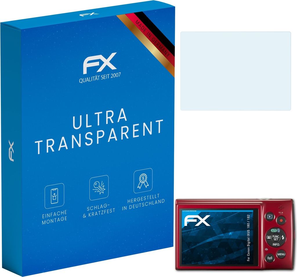 atFoliX FX-Clear 3x Schutzfolie kompatibel mit Canon Digital IXUS 180 / 182 Displayschutzfolie