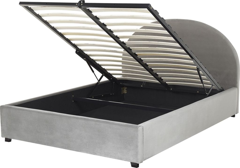 BELIANI Bett mit Bettkasten Grau Samt Gepolstert 160 x 200 cm Lattenrost Hochklappbar Hohes Kopfteil Klassisch Retro Minimalistisch Schlafzimmer