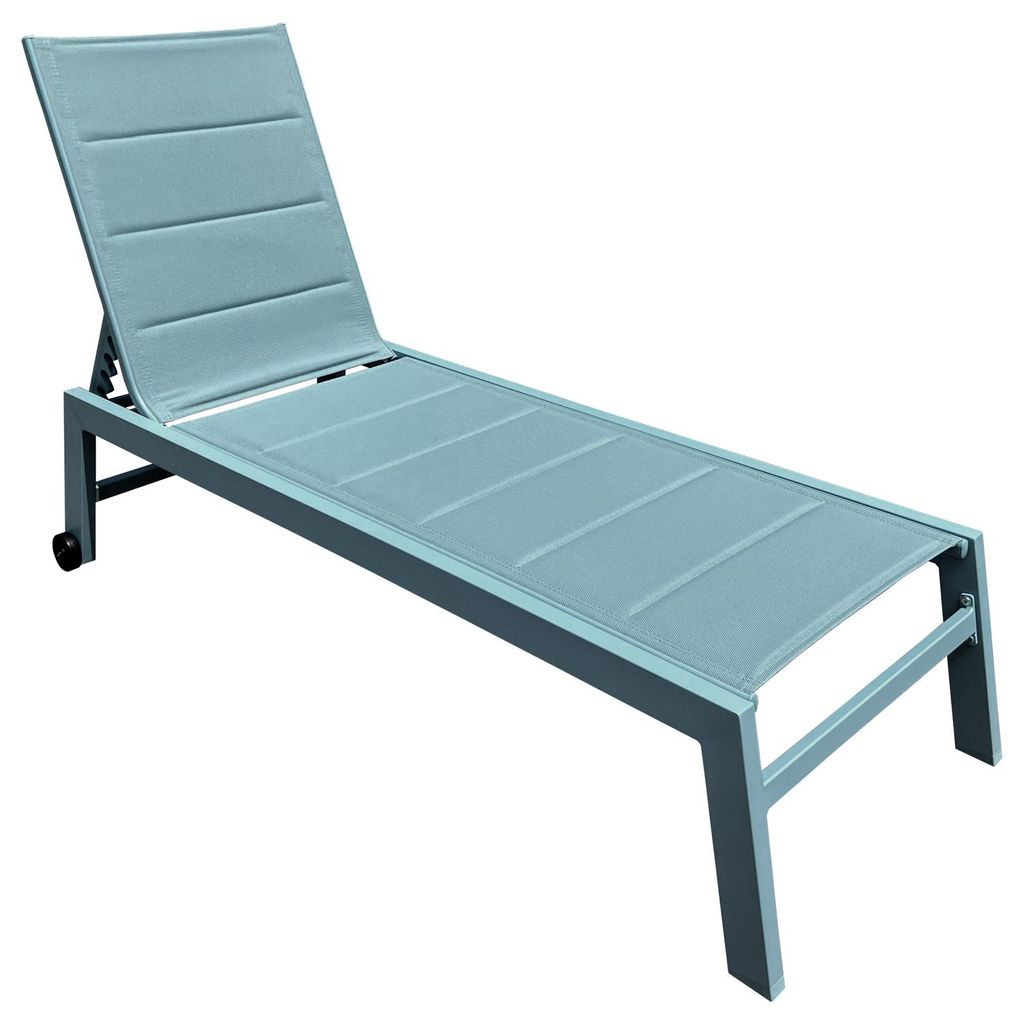 Sonnenliege BARBADOS aus hellblauem Textilene - hellblaues Produktbild 