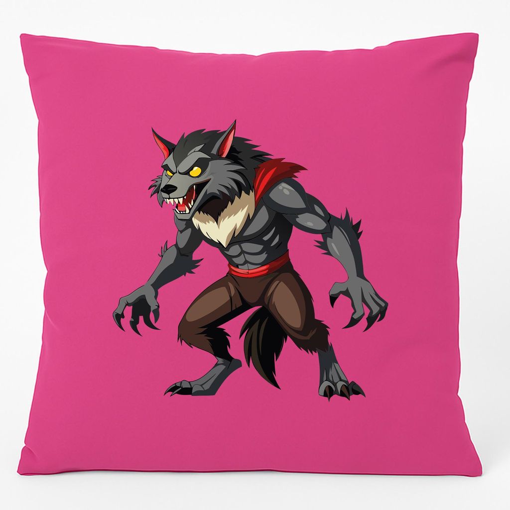 Huuraa Kissen Werwolf Fabelwesen 40x40cm mit Füllung Fuchsia Baumwolle Dekokissen Geschenkidee