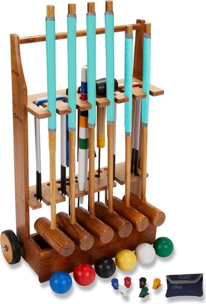 Ubergames - Pro Croquet-Set - Englisches Gartenspiel - 6 Personen - Hartholzschläger - Plastikbälle - Mit Trolley