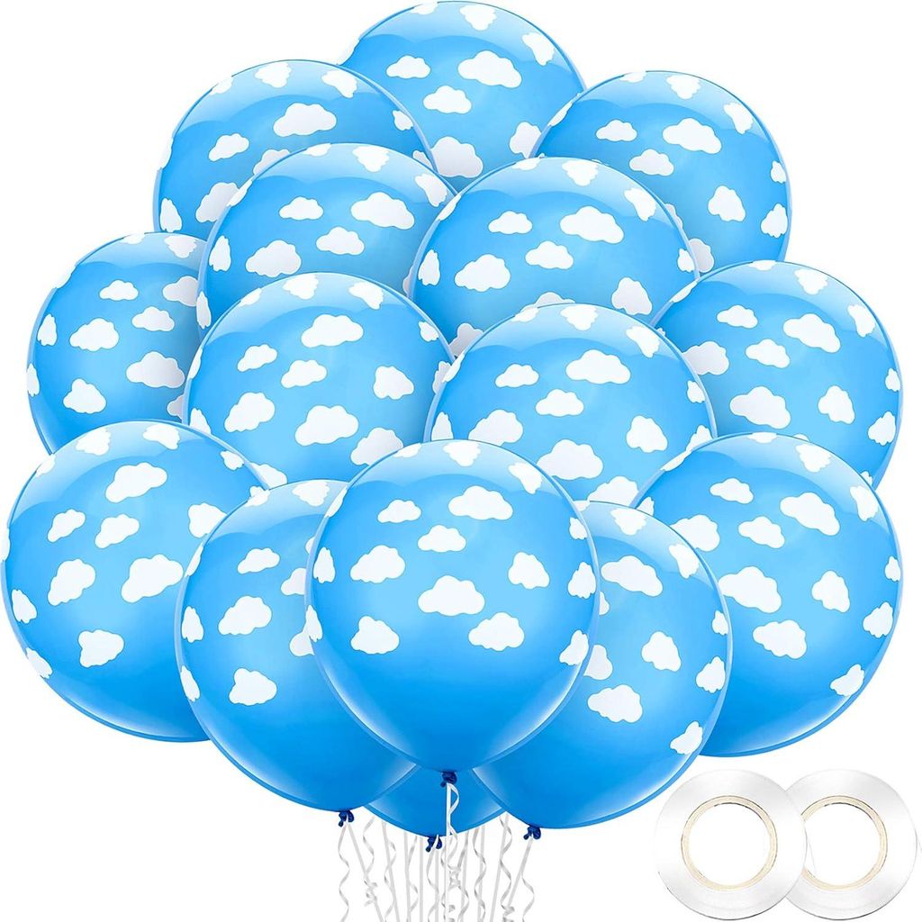 100 Stück 12-Zoll-Latexballons mit Wolkenmotiv in Mittelblau, matt, für Jungen- und Mädchengeburtstage sowie Babypartys