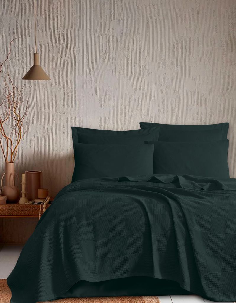 L'Essentiel Linge de Maison, Tonne - Dark Green, Piqué, Bettdecken, Dunkelgrün, Baumwolle, 200 x 230 cm