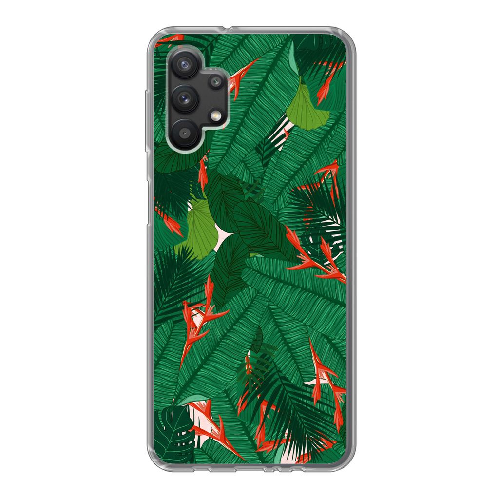 MuchoWow Handyhülle Schutzhülle Hülle für Samsung Galaxy A32 5G Blumen - Blätter - Muster Silikon Softcase Handy Hülle - Softcase